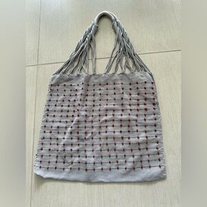 Gray and Red Beaded Women's Bag.